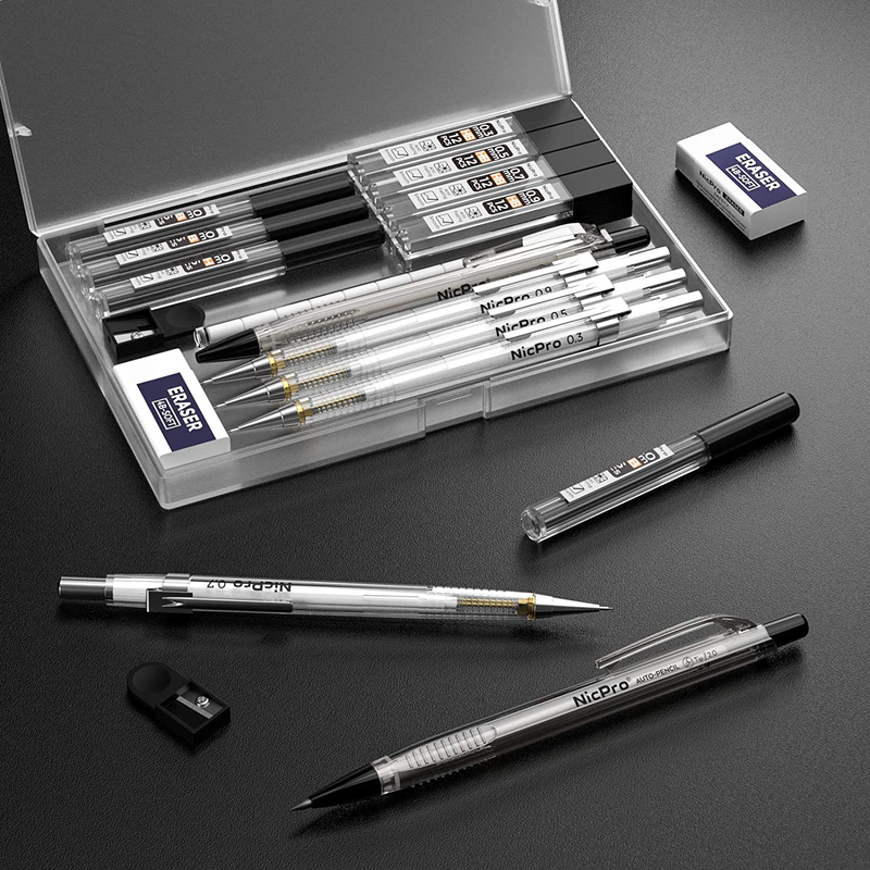 6 PCS Art Mechanical Pencils Set with Case, Drafting Pencil 0.3 & 0.5 & 0.7 & 0.
