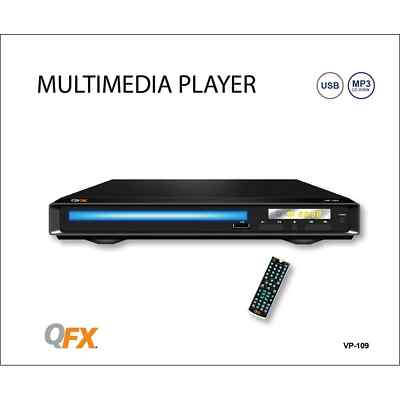 QFX VP-109: Multimedia DVD Player w/ RCA Cables & Remote Control - Black