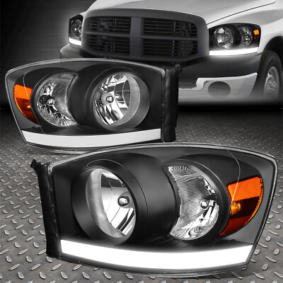 [LED DRL] ДЛЯ ПИКАПА DODGE RAM 2006-2009 ГОДОВ ВЫПУСКА, ЧЕРНЫЙ КОРПУС, ЯНТАРНАЯ БОКОВАЯ ФАРА/ФОНАРЬ
