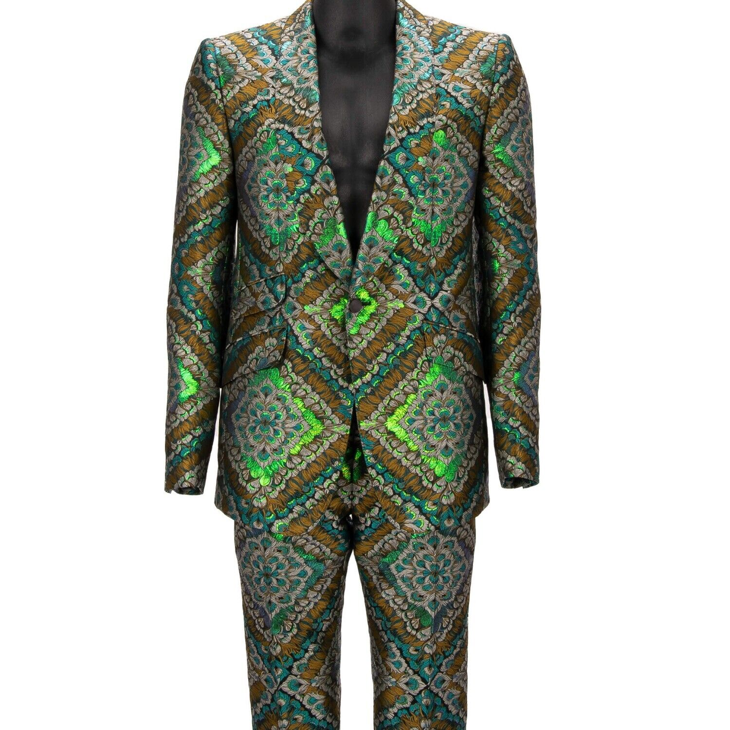 DOLCE & GABBANA Жаккардовый костюм-пиджак с павлином золотистого, зеленого, синего цвета 48 38 M 12710