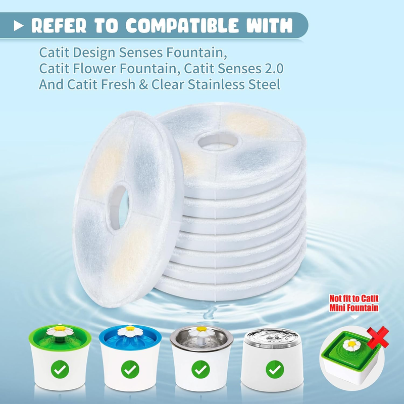 8 Pack Cat Water Fountain Filter Replacement Compatible with Catit Design Senses