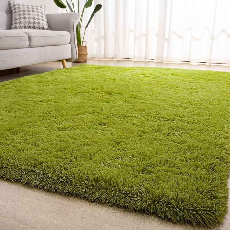 Area Rug for Living Room, 5X8 Non-Slip Green Rug Fluffy Soft Shag Rugs, Fuzzy Sh