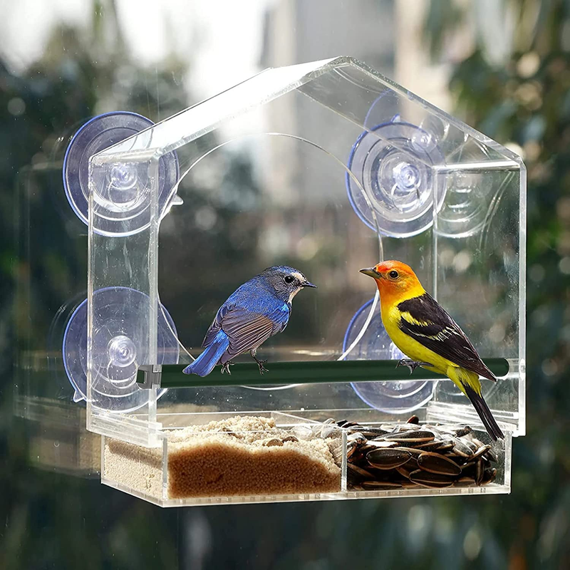 Big View Window Bird Feeders House with Strong Suction Cups,Durable Acrylic Wild