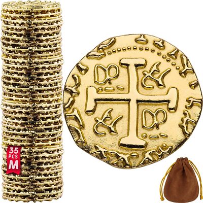 Pirate Coins - 100 Medium Gold Metal Pirate Treasure Coin Set - 7/8'' Diameter