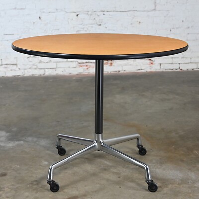 Eames Herman Miller Round Tables Universal Base Wood Grain Laminate Top