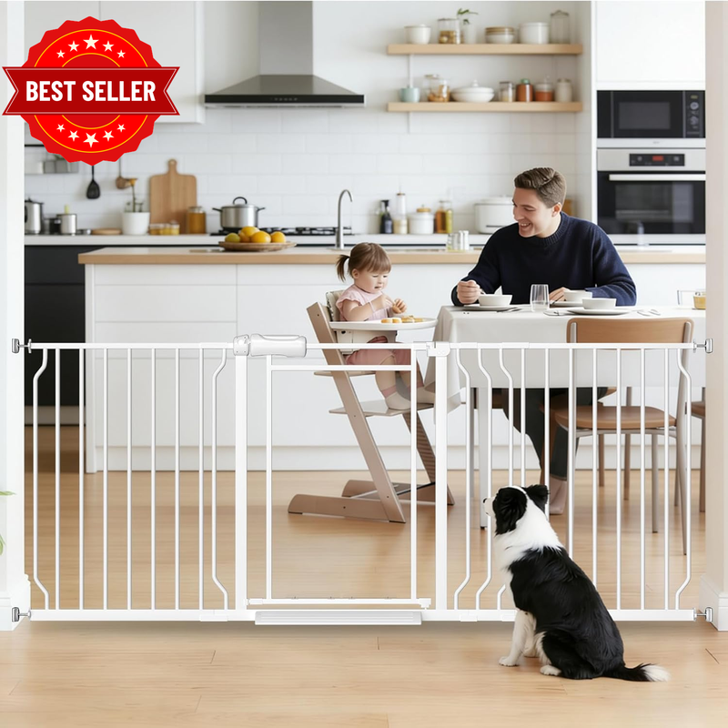170-190Cm Wide Clear Acrylic Baby Gate 76Cm Tall Pet Gate White
