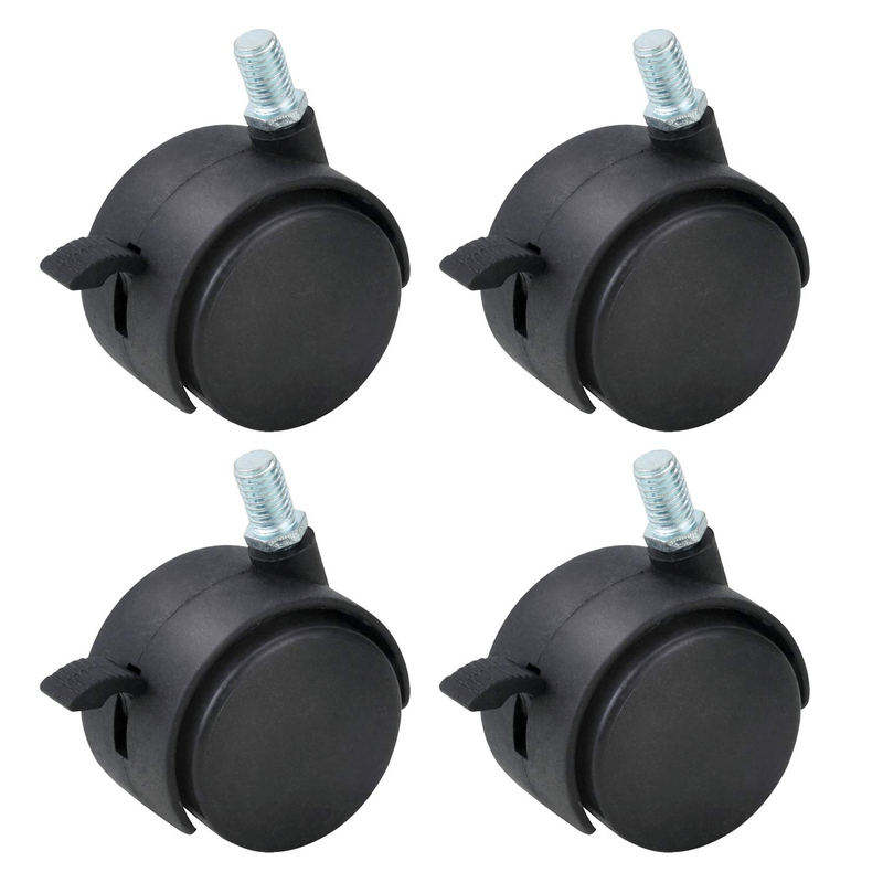 M8×1.25 Threaded Stem 1.5 Inch Nylon Swivel Caster Wheels with Brake – Floor-Pro