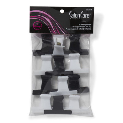Salon Care Black & White 2 Inch Butterfly Clamps, Easy-Grip Handles, Durable,