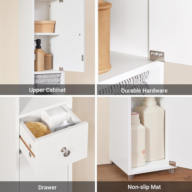 Tall Narrow Bathroom Storage Cabinet with Doors – Slim 20x20x180cm Bathroom Orga