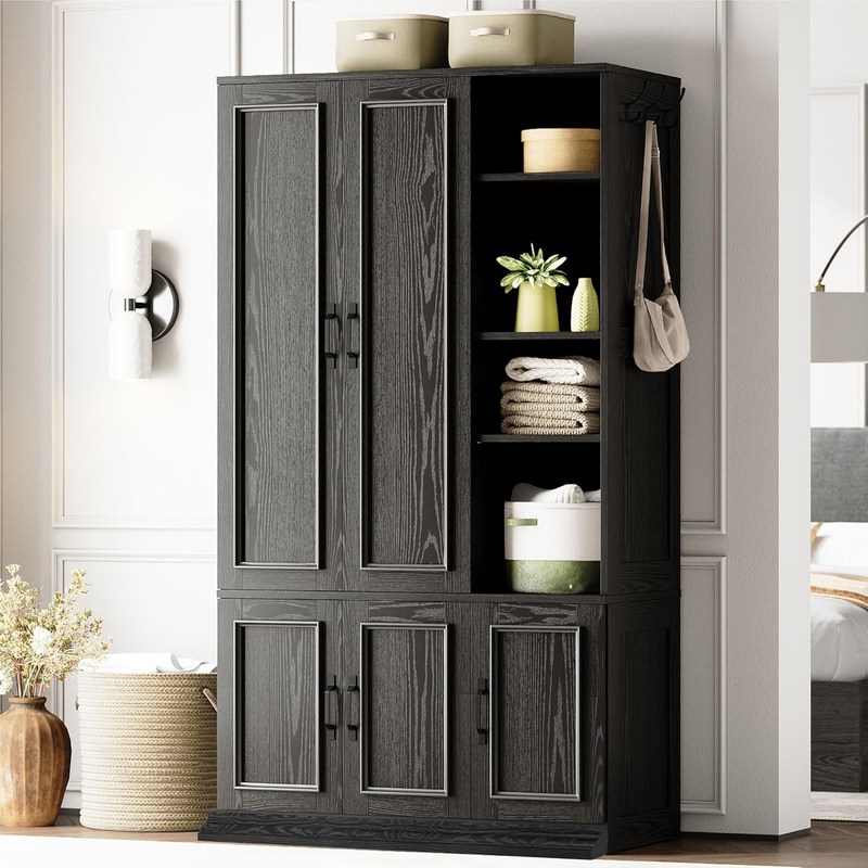 armoire dresser PAOFIN Green 71" Metal Wardrobe Closet, Bedroom Clothing Storage Cabinet with 2 Drawers and Hanging Rod, Freestanding Armoire Cabinet with Adjustable Shelves : Home & Kitchen as recommended by interior designers Solid Wood Wardrobe Dresser Armoire