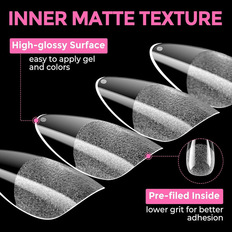 Almond Fake Nails 216pcs Almond Press on Nails Pre-shape Nails Tips for Full Cov