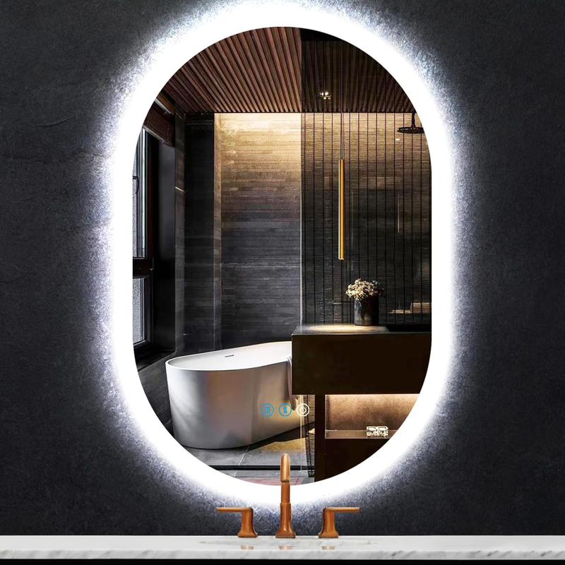 24 X 32 Inch Oval Lighted Mirror for Bathroom Wall Horizontal Vertical Mount Makeup Oval Backlit Vanity Mirror with Lights Memory 3 Color Dimmable Antifog 32
