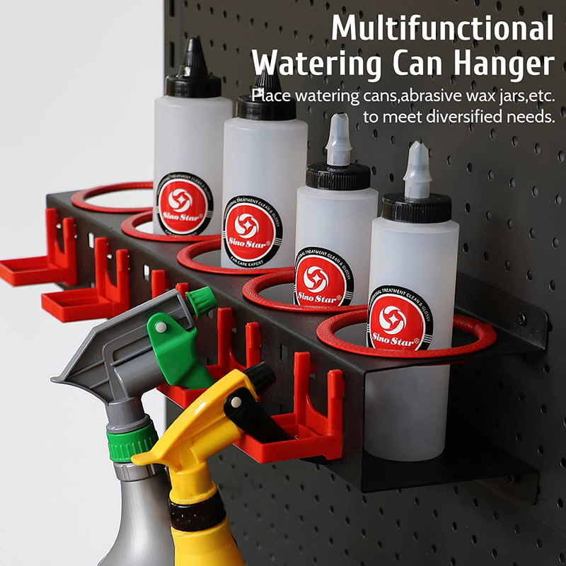 Spray Bottle Storage Rack,Wall-Mounted Spray Bottle Holder with 5 Plastic Hangin