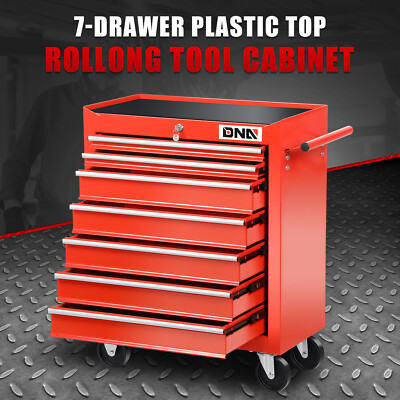 Шкаф для хранения комода-тележки с 7 выдвижными ящиками и пластиковой верхней частью на колесиках с ключами