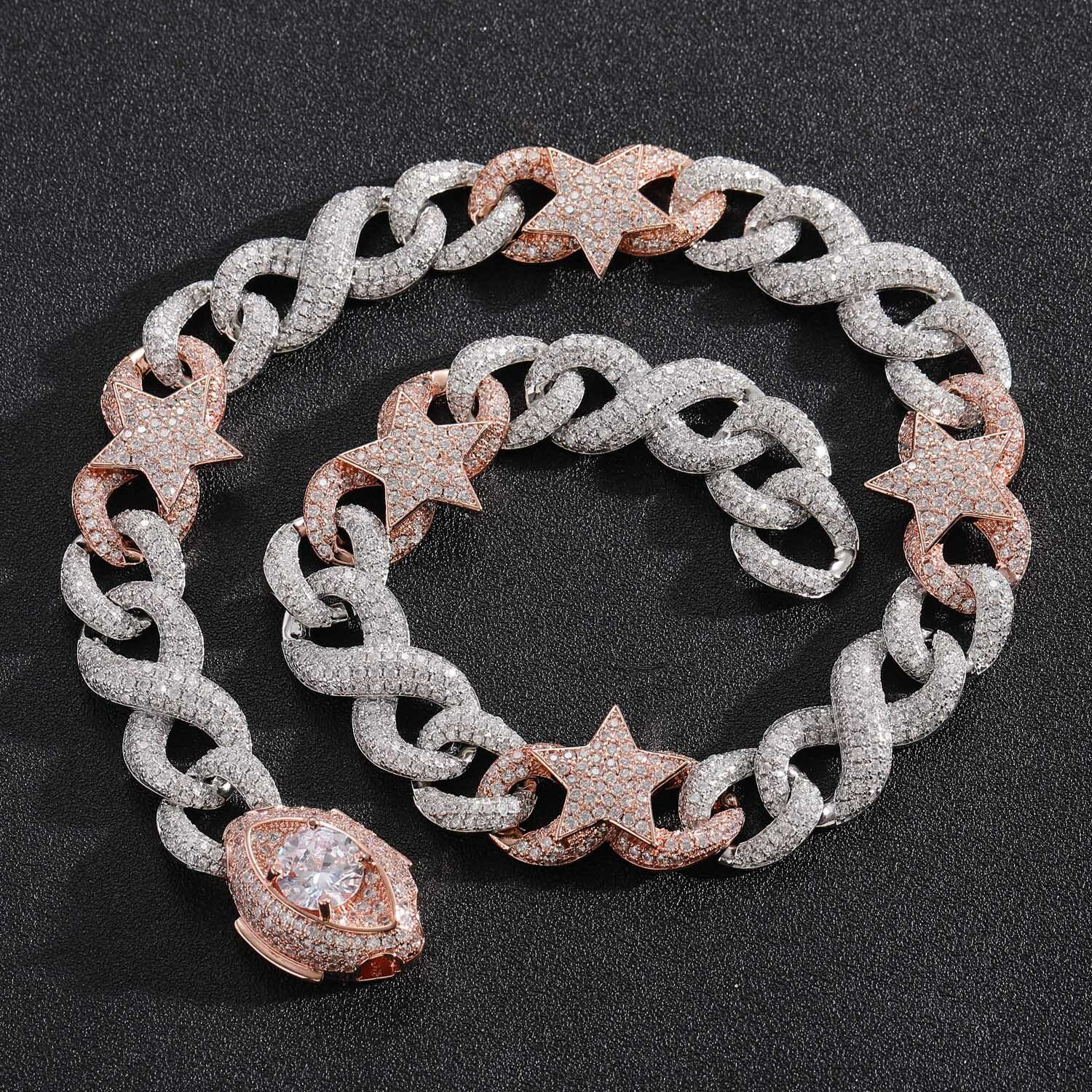 17mm Infinity Star Cuban Link Chain Iced Flooded CZ Hip Hop 17mm Infinity Star Cuban Link Chain Iced Flooded CZ Hip Hop