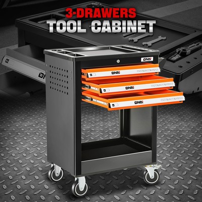 Комод-тележка для инструментов на колесиках с 3 выдвижными ящиками и пластиковым верхом, Шкаф для хранения комода с колесами и ключами