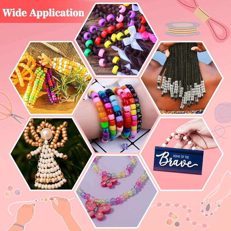 1000 Pcs Pony Beads Bulk - Plastic Bracelet Beads  6x9mm Pony Bead for Bracelets