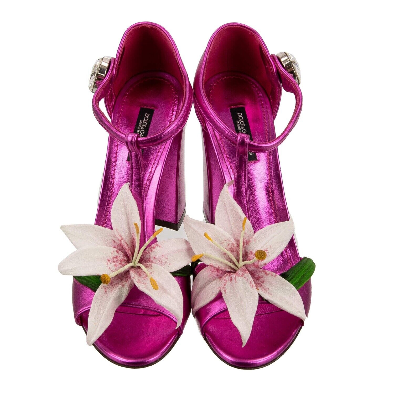 Pre-owned Dolce & Gabbana Lily Flower Crystal Brooch Sandals Pumps Keira Pink 12731