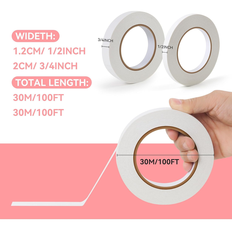 Double Side Tape,1/2inch*100FT Adhesive Fabric Hem Tape No Sew Hemming Tape for