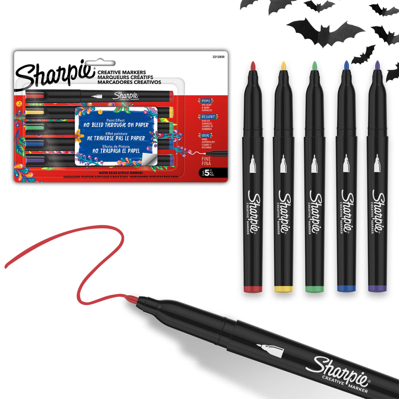 Creative Markers, Water-Based Acrylic Paint Markers, Fine Tip, Assorted, 5 Count