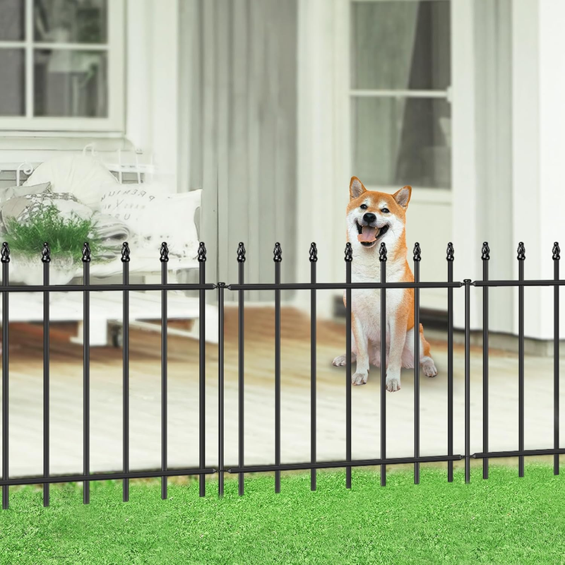 Decorative Metal Garden Fence 24 in H X 10 Ft L, Border Fence Panels Animal Barrier for Dogs, No Dig Garden Fencing for Yard Patio Flower Bed Lawn Outdoor 5 Panels + 6 Stakes Black
