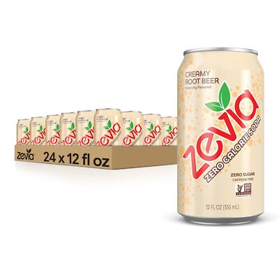 Zevia Zero Sugar Soda, Creamy Root Beer, 12 Oz Cans (24-Pack