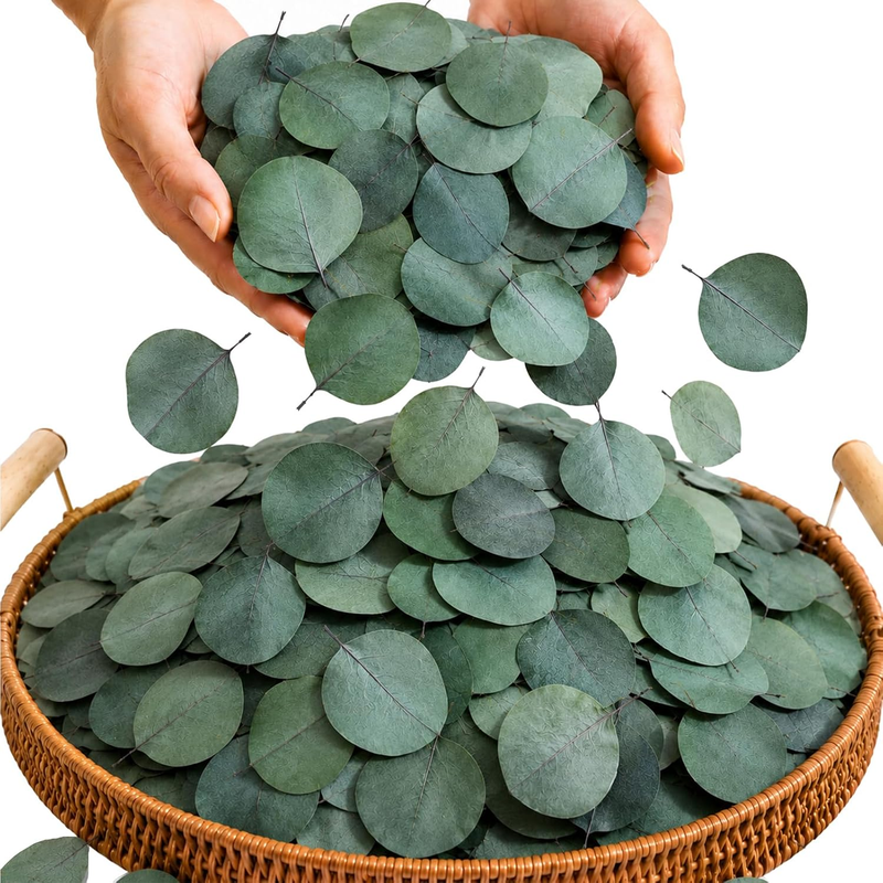 WILLBOND 400+ Pcs Fake Eucalyptus Leaves Wedding Confetti,Green