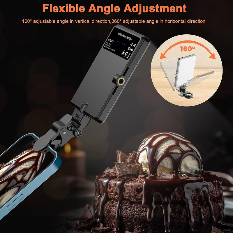 Portable Selfie Light,Rechargable 60 LED Phone Light with Clip & Double 1/4" Scr