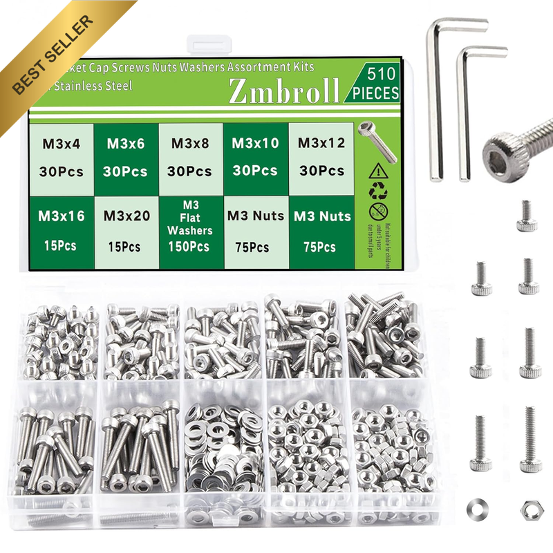 M3 Hex Socket Head Cap Screws 480Pcs M3X4/6/8/10/12/16/20Mm Metric Machine Screw