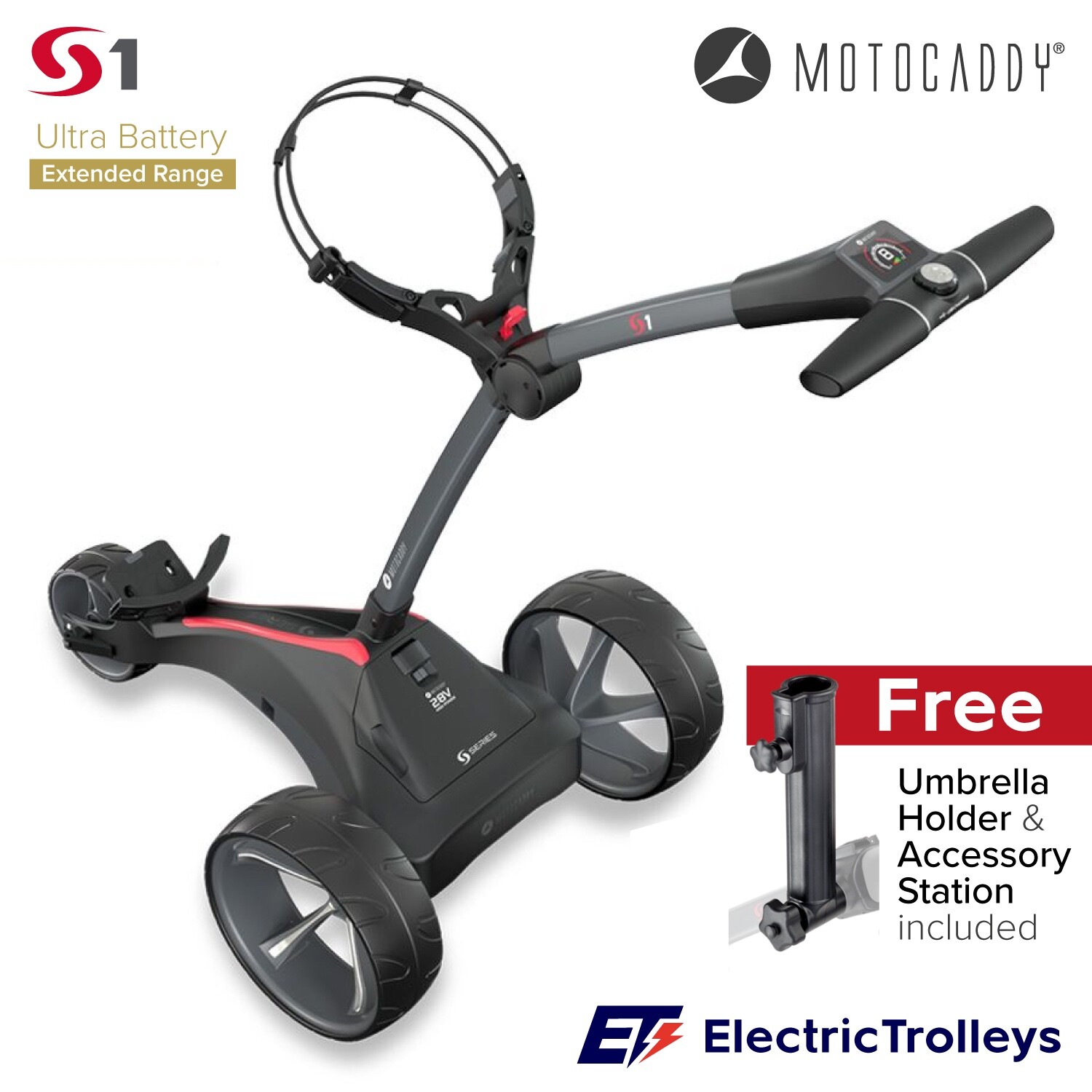 Motocaddy S1 Lithium 2023 Ultra Battery Free Umbrella Holder