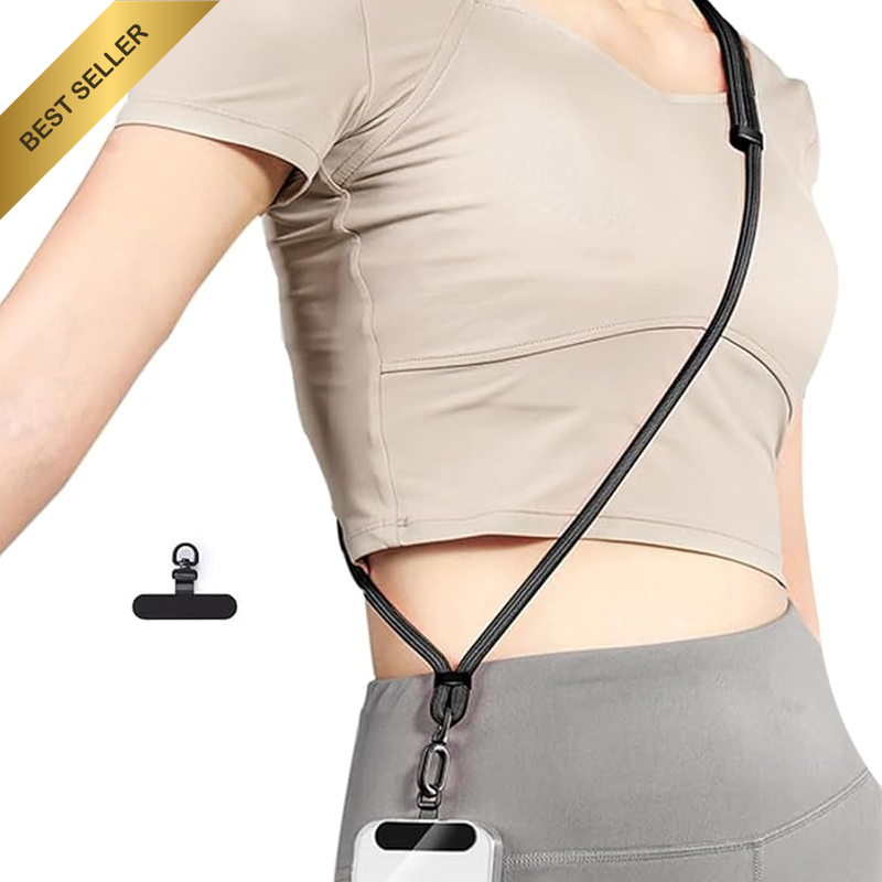Phone Lanyard 2 Metal Tabs Adjustable Anti Theft Strap Black