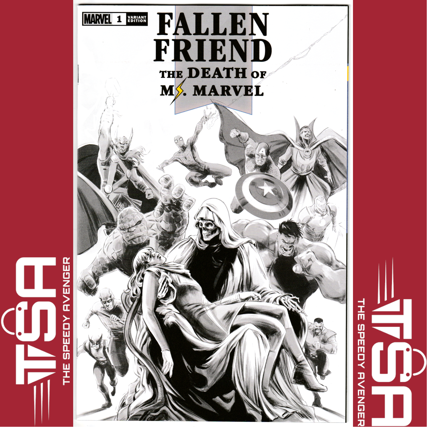 FALLEN FRIEND THE DEATH OF MS. MARVEL #1 Carment Carnero SDCC B&W Variant KEY!