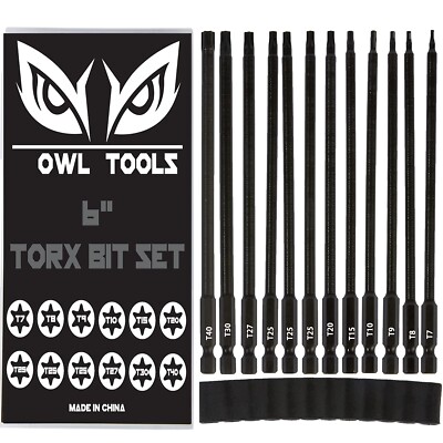 6'' Long Torx Bit Set 12 Pack of Drill Bits with Case Security Tamper Proof 