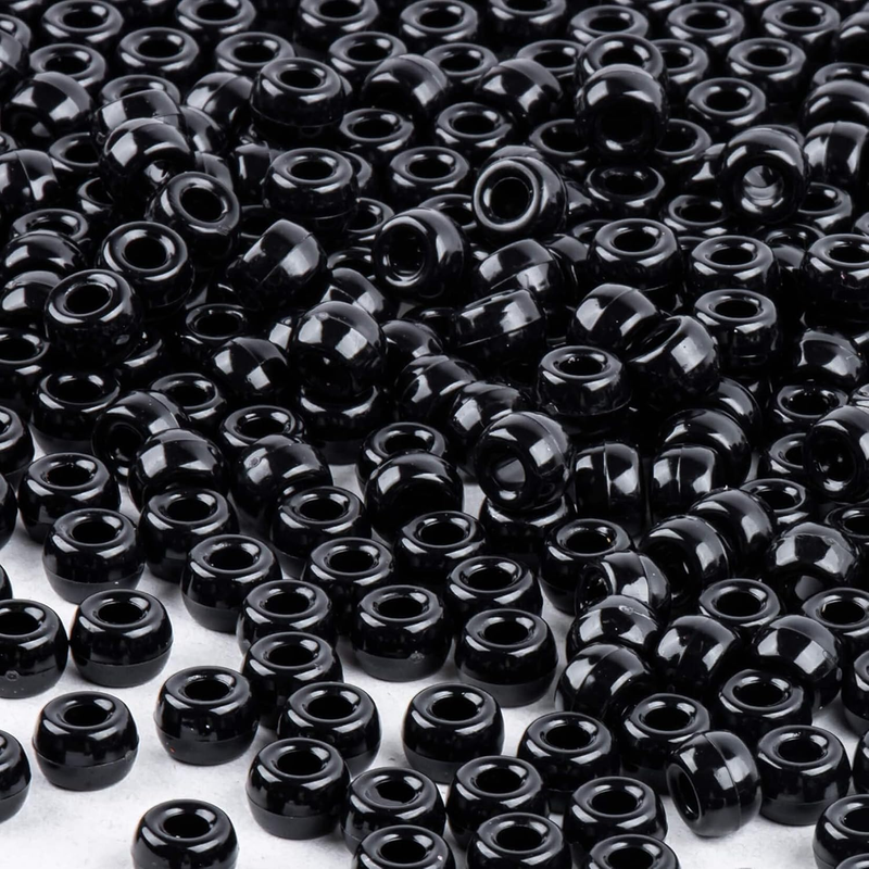 1000+ Pcs Black Pony Beads - Pony Beads Bulk 6x9mm Pony Beads for Bracelets Maki