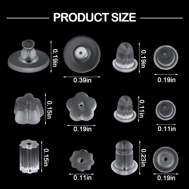 Silicone Earring Backs for Studs, 600pcs 6 Styles Clear Hypoallergenic Rubber Ea
