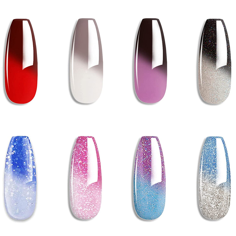Color Changing Gel Nail Polish Set Red Grey Black Purple Blue Pink Red Lavender