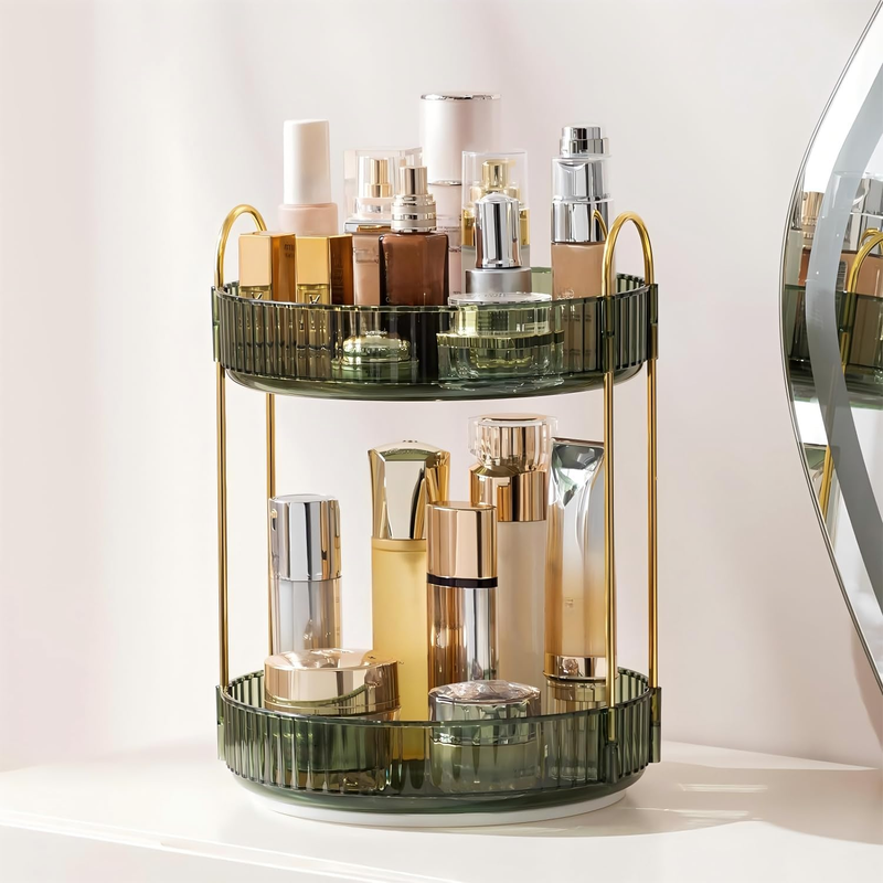 Makeup Organiser 360 Rotating,Spinning Skincare Cosmetic Organiser 2 Tier Large