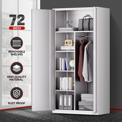 72 Белых запирающихся металлических шкафа-купе для хранения вещей с подвесной штангой и 4 полками