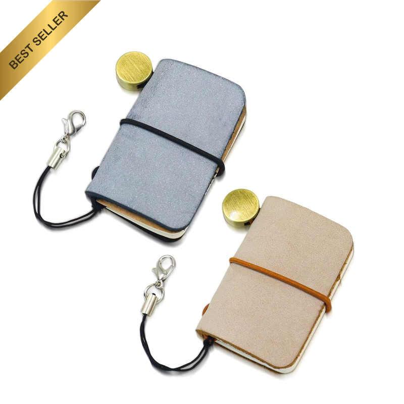 2-Pack Tiny Leather Travelers Notebooks 4.8x3.2cm Vintage Mini Diary