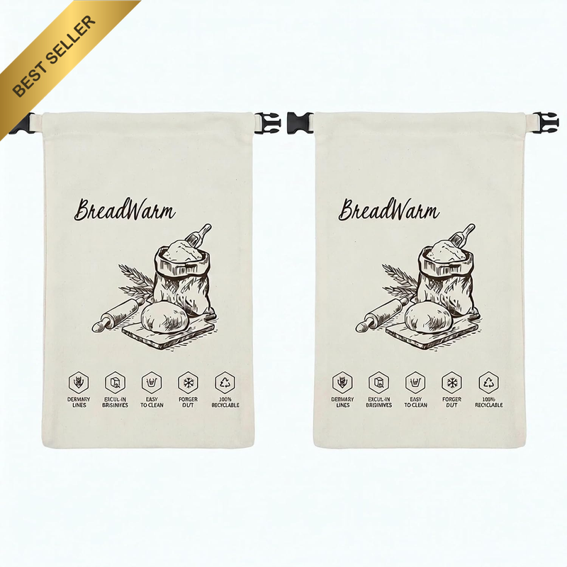 Bread Bags for Homemade Bread, Reusable Cotton Storage Bags, 2 Pack | Detachable