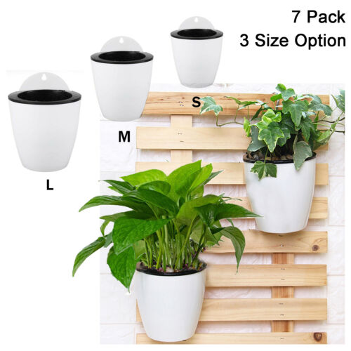 7 Pack Self-watering Plant Flower Pot Wall Hanging Plastic P