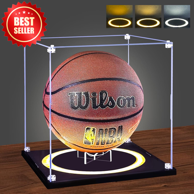 Full Size Basketball Display Case Light UV Protected Acrylic Stand US