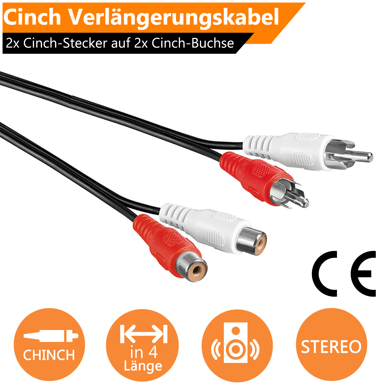 Audio Kabel Cinch Verlängerungskabel 2 fach Verlängerung Stereo 2x RCA wählbar