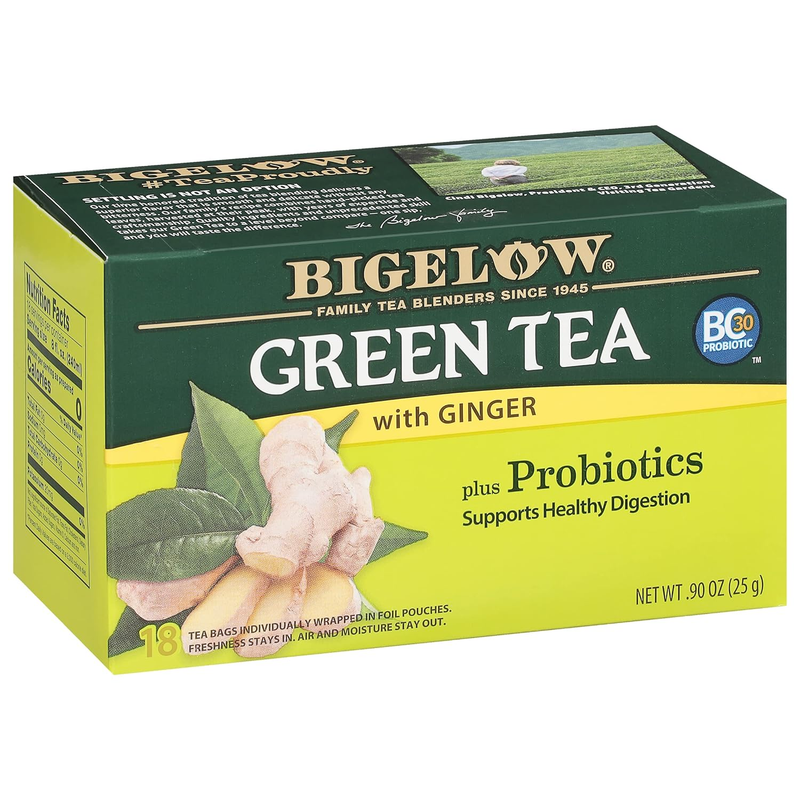 Green Tea With Ginger Plus Probiotics, Caffeinated, 18 Count,