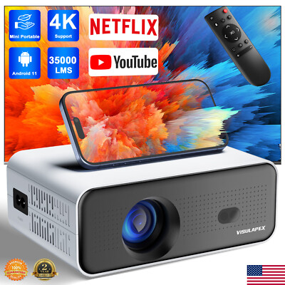 4K Projector 35000LMS Android Netflix 1080P 5G WiFi BT Video Home Theater 210''