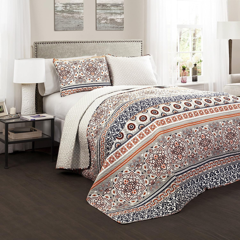 Nesco Quilt Striped Pattern Reversible 3 Piece Bedding Set, 