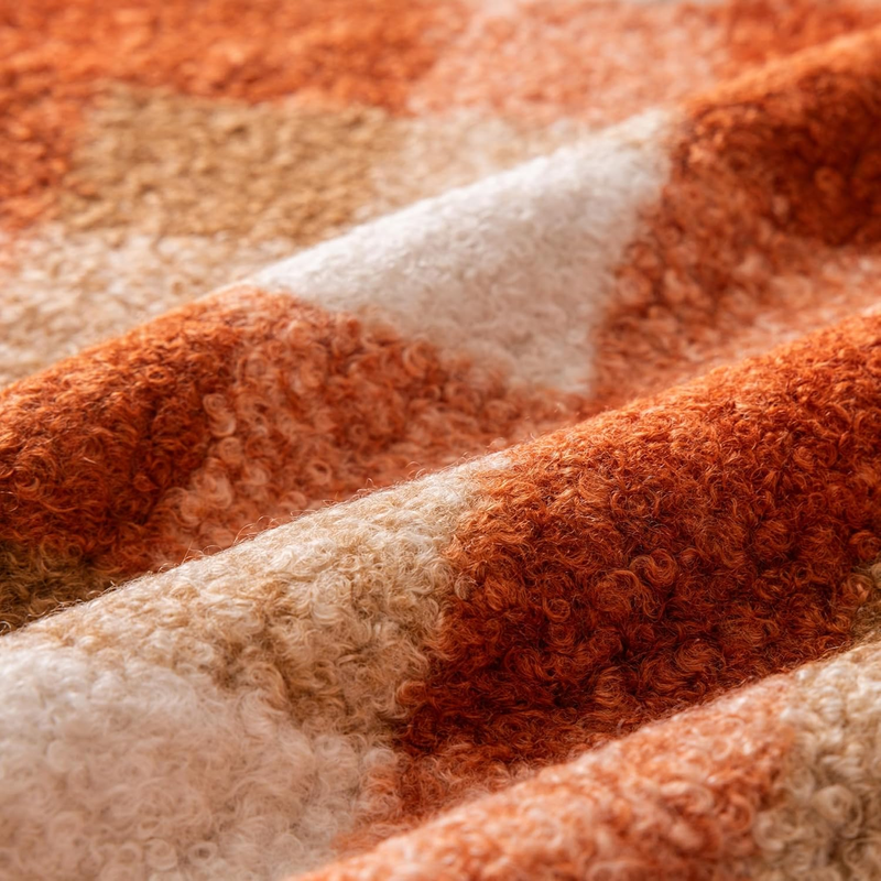 Orange Plaid Fall Throw Pillow Covers 18x18 Inch Set of 2, Boucle Decorative Pil