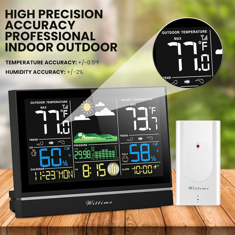 Weather Station Atomic Clock Wireless Indoor Outdoor Thermometer Temperature