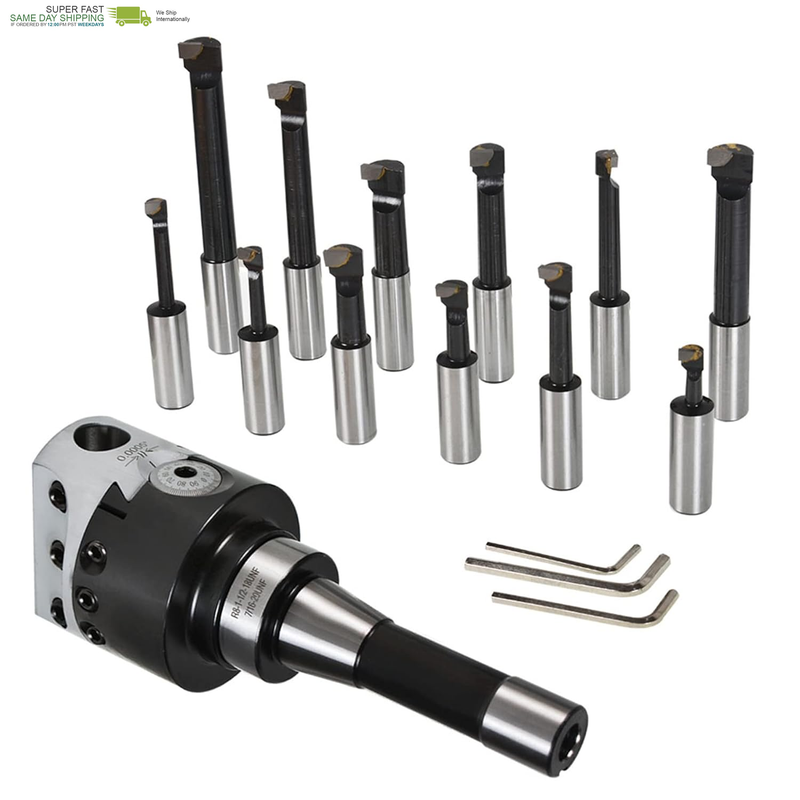Marddpair 12Pcs R8 Shank 3 Inch Boring Head 3/4 Carbide Boring Bar Set Fit for Bridgeport Milling