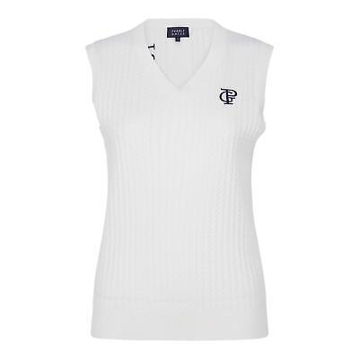 Genuine PEARLY GATES GOLF Womens Logo Embroidered Cable Knit Vest White
